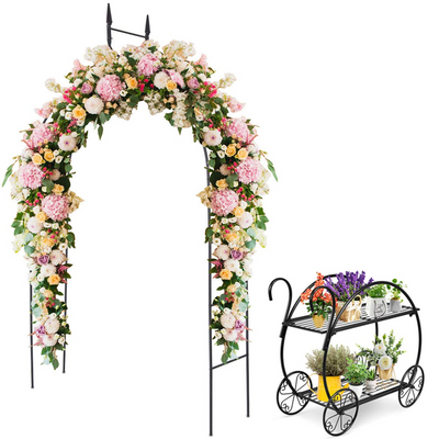 Lucktree Metal Garden Arbor and Cart Plant Stand