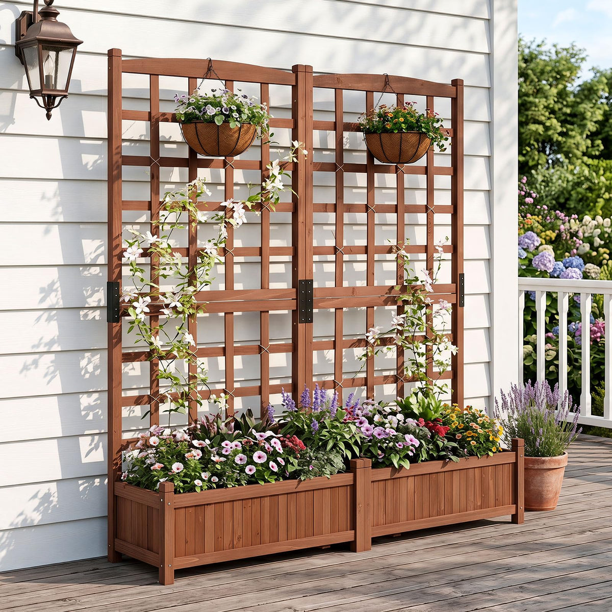Lucktree Wooden Raised Garden Bed with Trellis