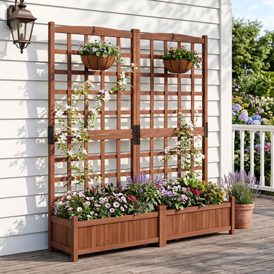 Lucktree Wooden Raised Garden Bed with Trellis