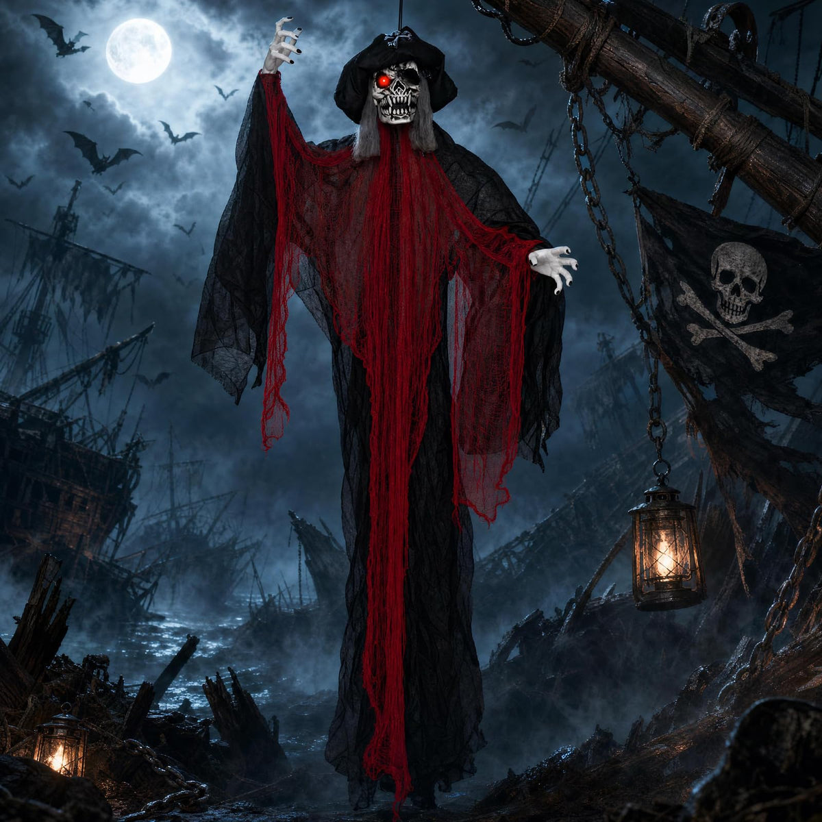 9.4 FT Animated Halloween Hanging Pirate with Glowing Eyes