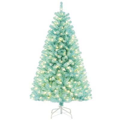 Lucktree 6/7 FT Blue Pre-Lit Christmas Tree, Artificial Hinged Xmas Full Tree with 280/380 Warm White LED Lights