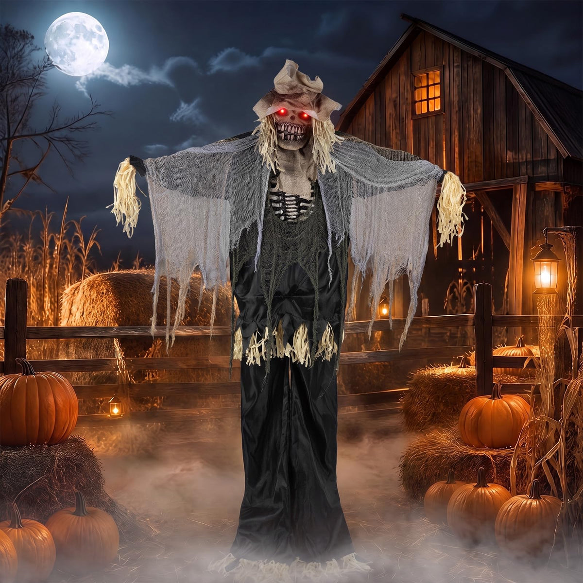 Lucktree 7.3 FT Animated Halloween Standing Skeleton Scarecrow Decoration