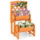 Lucktree Raised Garden Bed with 2 Barrel Planters & Trellis, 2-Tier Freestanding Wooden Raised Bed for Vegetable Flower Fruit