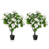 Lucktree Artificial Hydrangea Tree, 2 Pack Fake Floral Plant w/11 White Flowers & Realistic Trunk in Plastic Nursery Pot