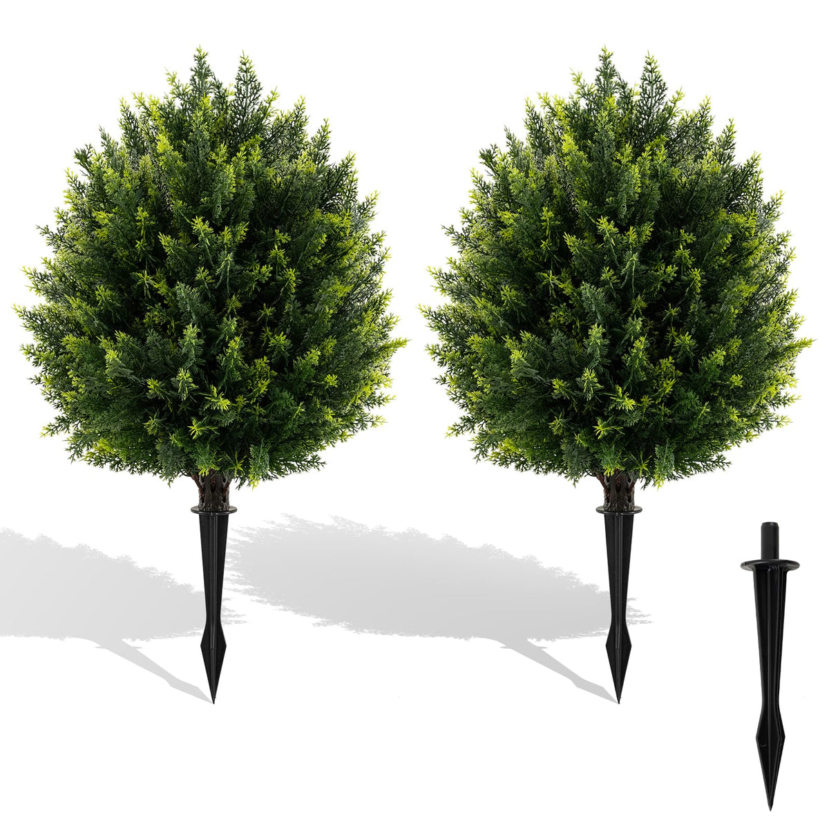Lucktree 2 Pack Faux Cedar Bushes with Ground Spike Sun-Protective Fake Shrub Plants