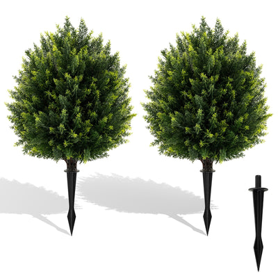Lucktree 2 Pack Faux Cedar Bushes with Ground Spike Sun-Protective Fake Shrub Plants