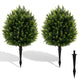 Lucktree 2 Pack Faux Cedar Bushes with Ground Spike Sun-Protective Fake Shrub Plants