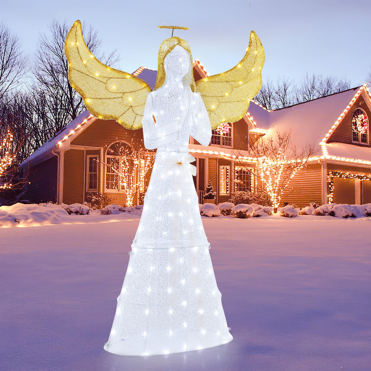 Lucktree 5 FT Christmas Pre-Lit Angel, Yard Lighted-up Festive Angel w/Halo