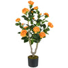 Lucktree 36’’ Artificial Camellia Tree Faux Floral Plant Blooming Tree in Nursery Pot