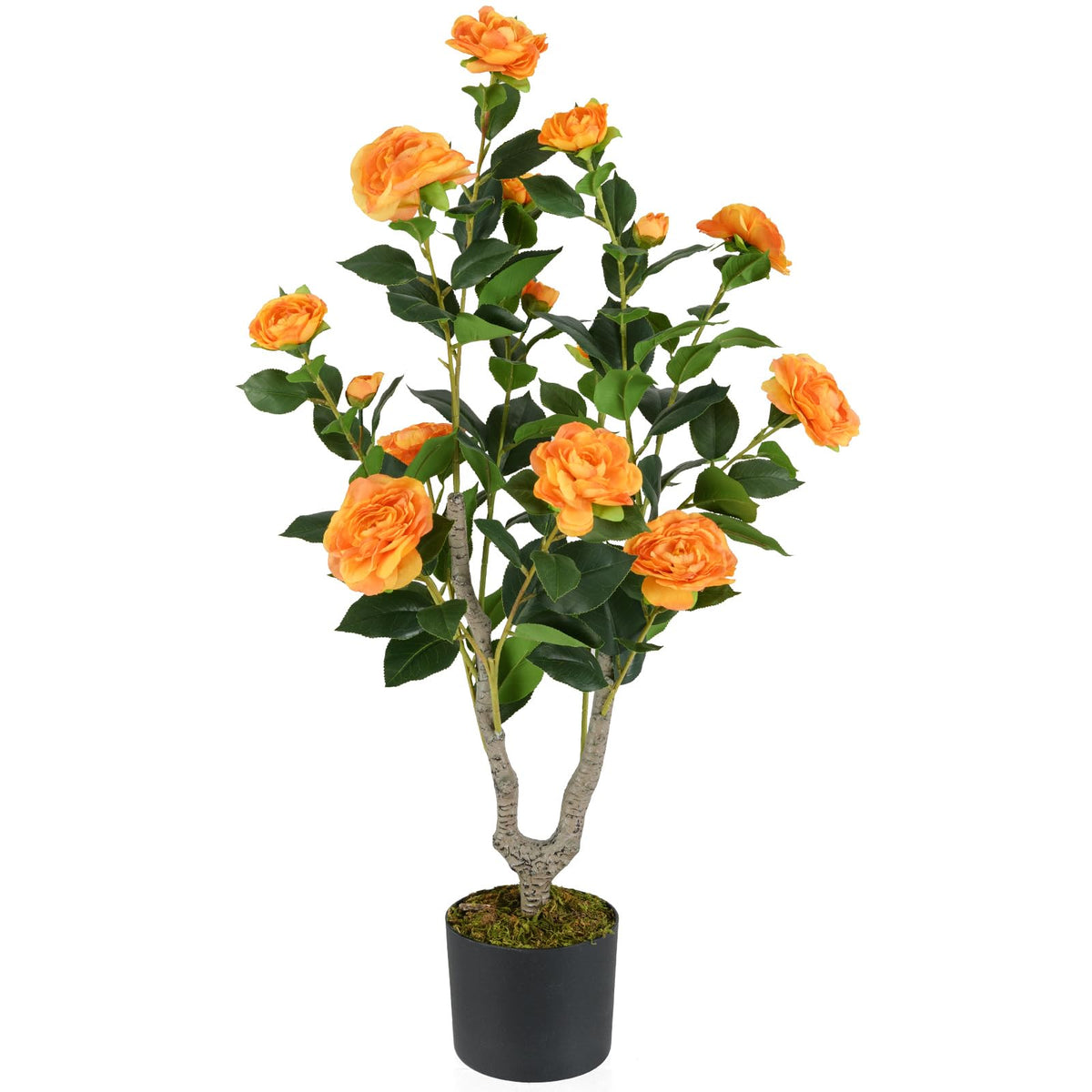 Lucktree 36’’ Artificial Camellia Tree Faux Floral Plant Blooming Tree in Nursery Pot