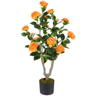 Lucktree 36’’ Artificial Camellia Tree Faux Floral Plant Blooming Tree in Nursery Pot