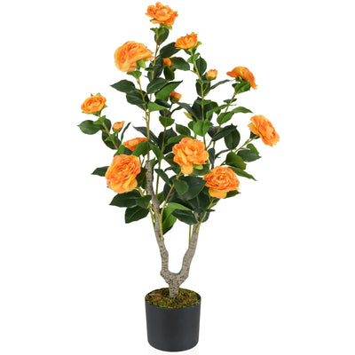 Lucktree 36’’ Artificial Camellia Tree Faux Floral Plant Blooming Tree in Nursery Pot