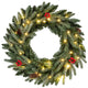 24” Pre-lit Christmas Wreath Front Door Artificial Xmas Wreath with 90 Frosted Branch Tips