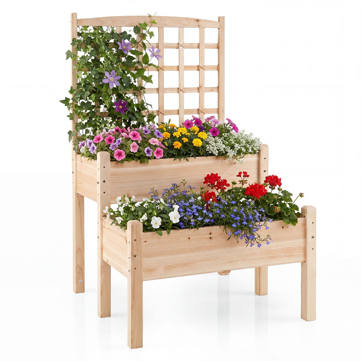 Lucktree 2-Tier Raised Garden Bed with Trellis for Climbing Plants