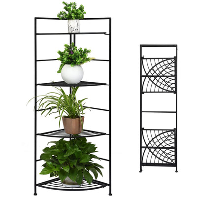 Lucktree Folding Metal Plant Rack, 4 Tiers Corner Shelf Plant Stand