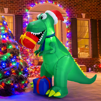 Lucktree 6 FT Christmas Inflatable Dinosaur, Indoor & Outdoor Christmas Decoration