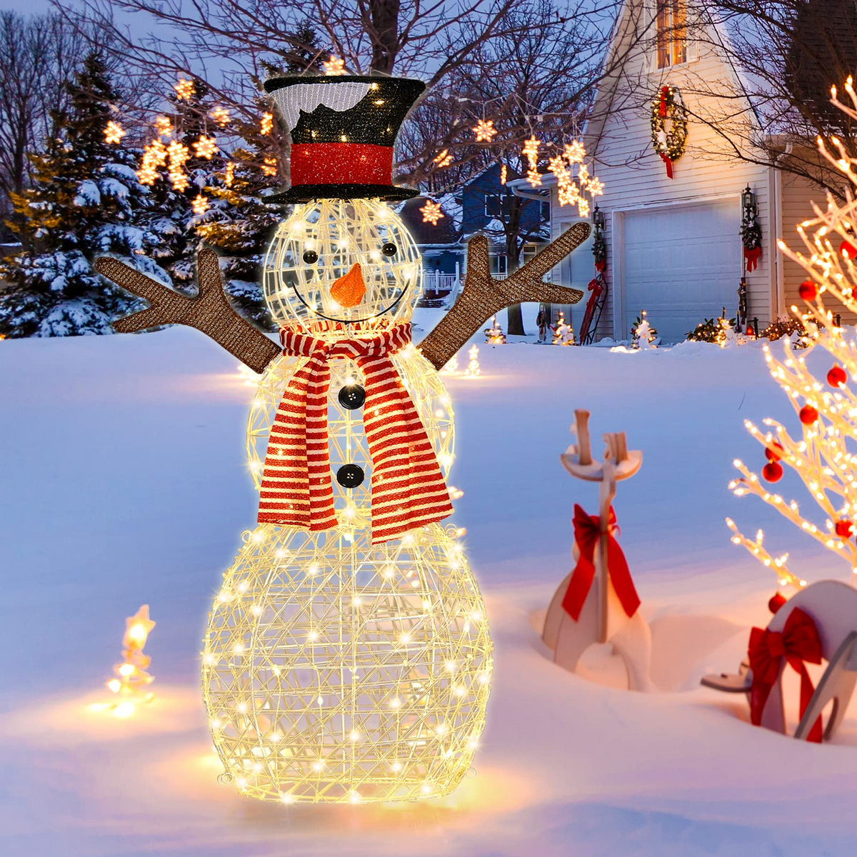 Lucktree Christmas Outdoor Lighted Snowman Yard Xmas Decorations and Zip Ties