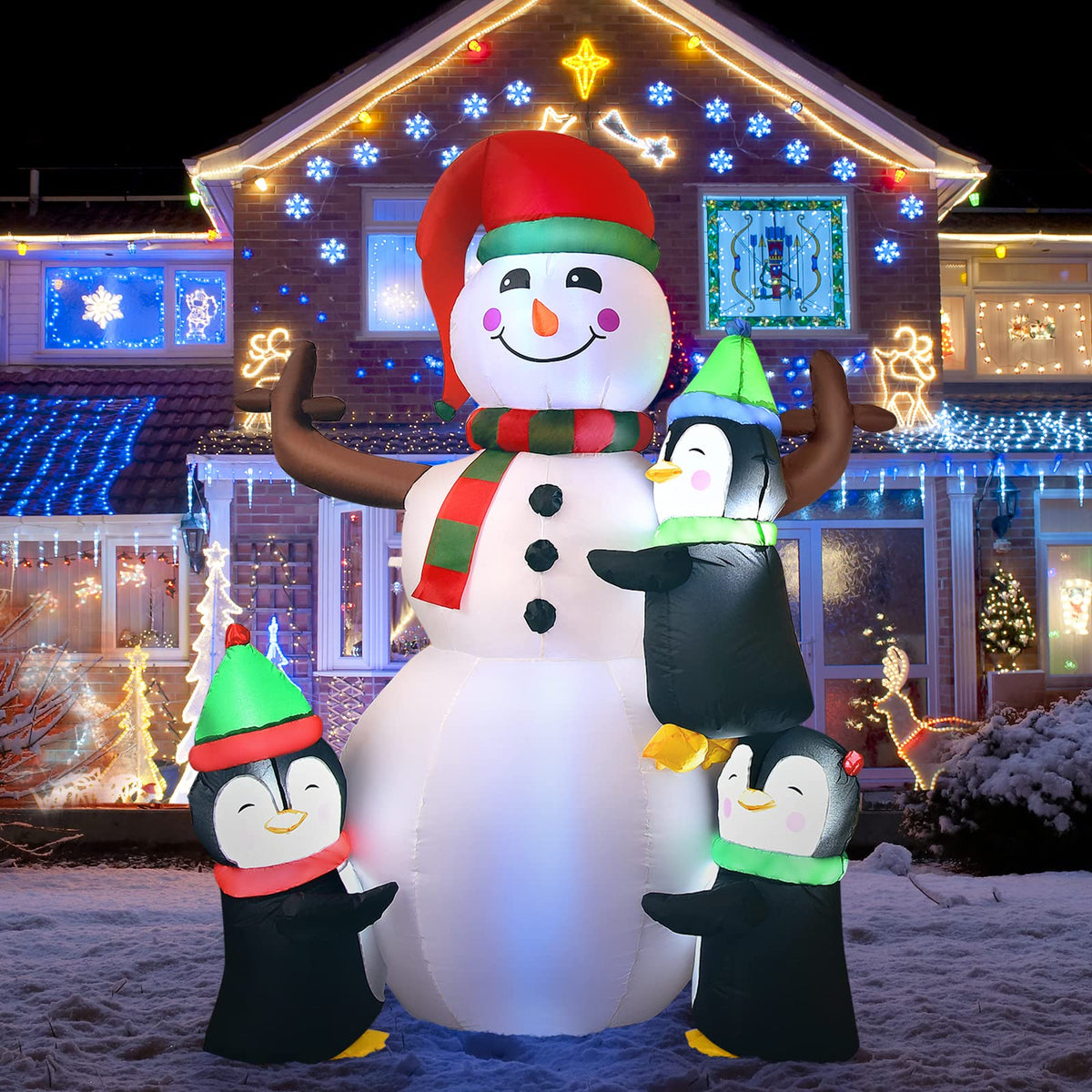 Lucktree Inflatable christmas Snowman, Santa Claus, Built-in Colorful LED Lights
