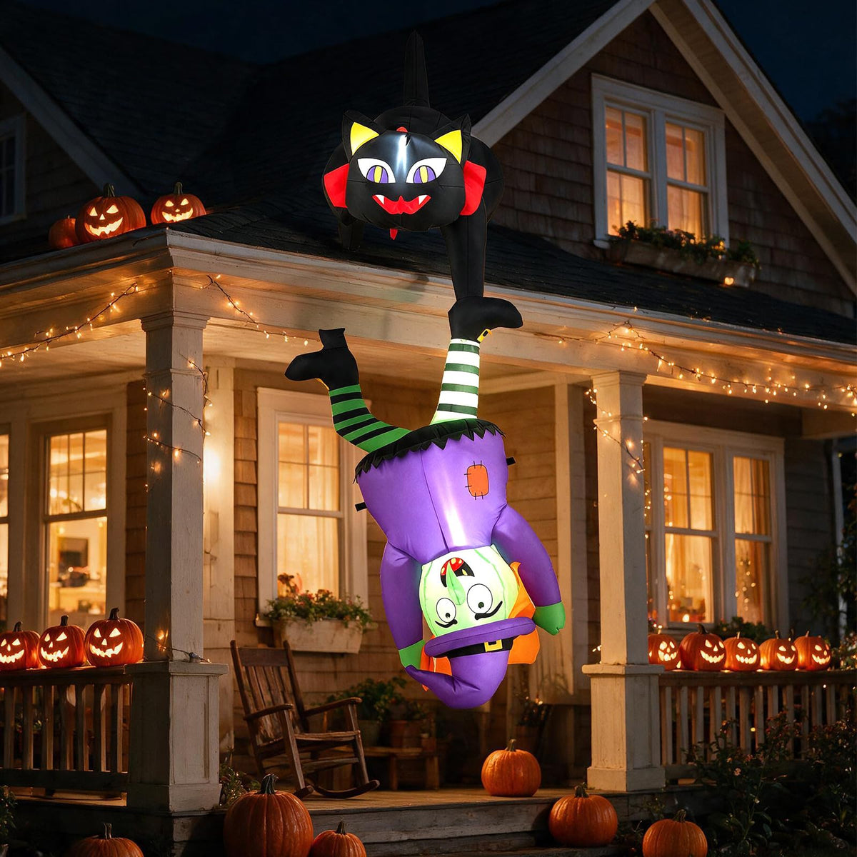 6.2 FT/190 CM Halloween Hanging Inflatable Witch & Black Cat