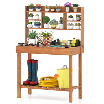 Lucktree Outside Solid Wood Potting Table with Flip-up Tabletop