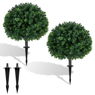 Lucktree 27" Artificial Boxwood Topiary Trees Set of 2 with Ground Spikes