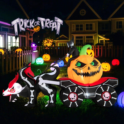 Lucktree 9 FT Halloween Inflatable Outdoor Decoration, Blow up Grim Reaper Driving Pumpkin Carriage