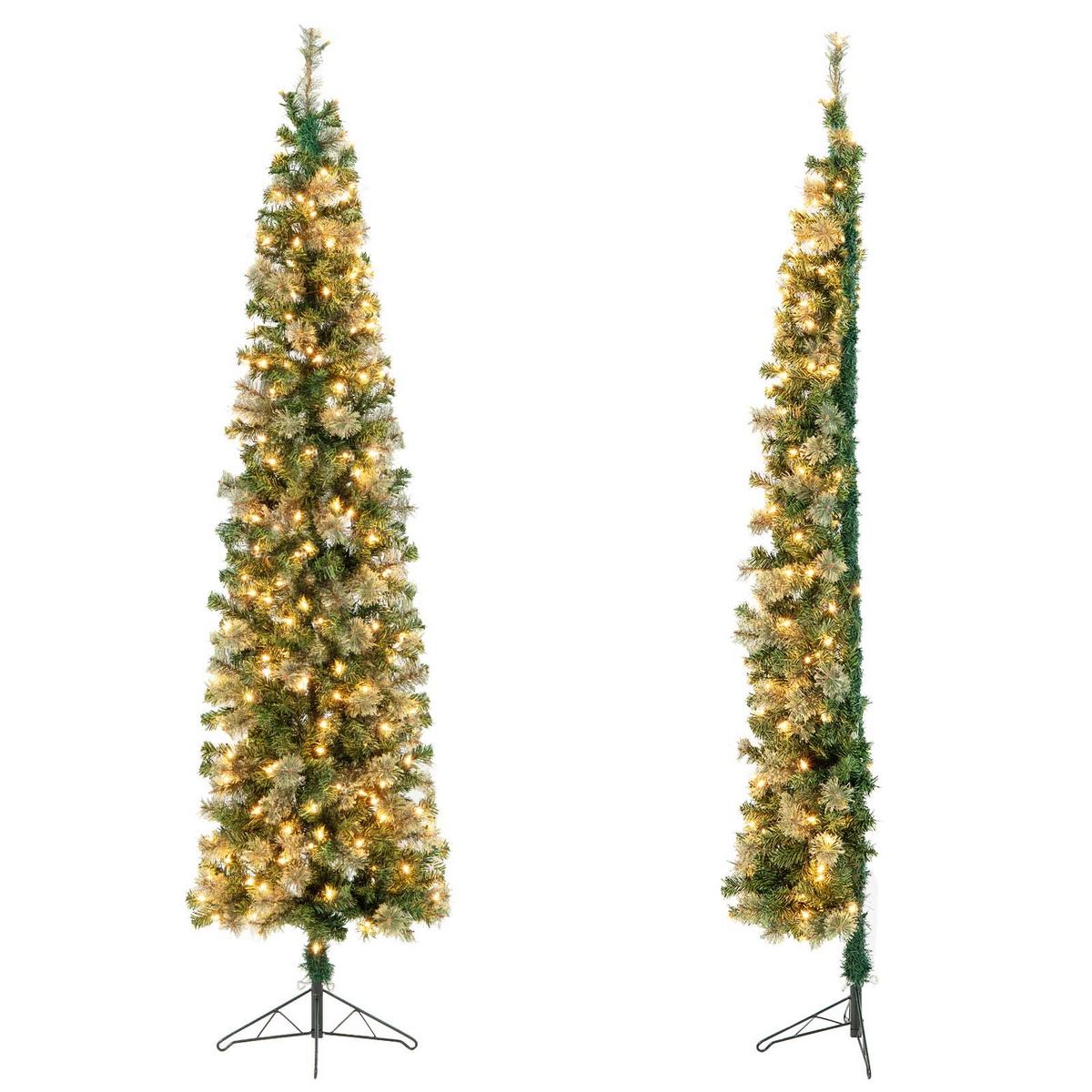 Lucktree 7ft Pre-Lit Half-Shape Christmas Tree, Artificial Xmas Tree W/ 403 Branch Tips - LucktreeUS