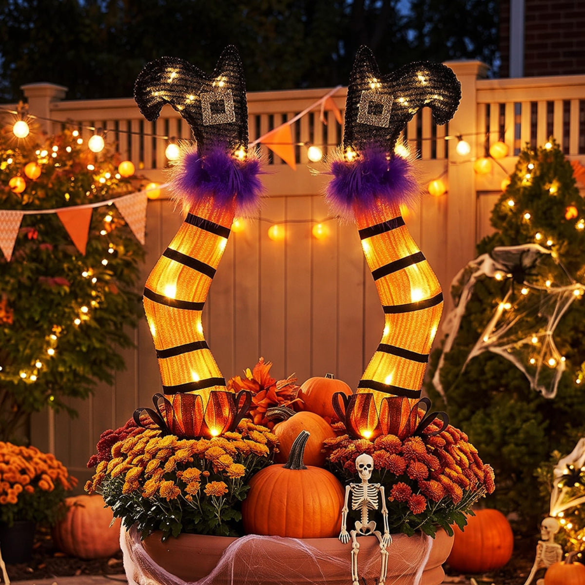Set of 2 Halloween Lighted Witch Legs Decorations with Stakes