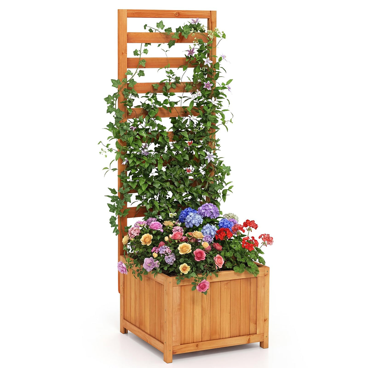 Lucktree Wood Raised Garden Bed with Trellis