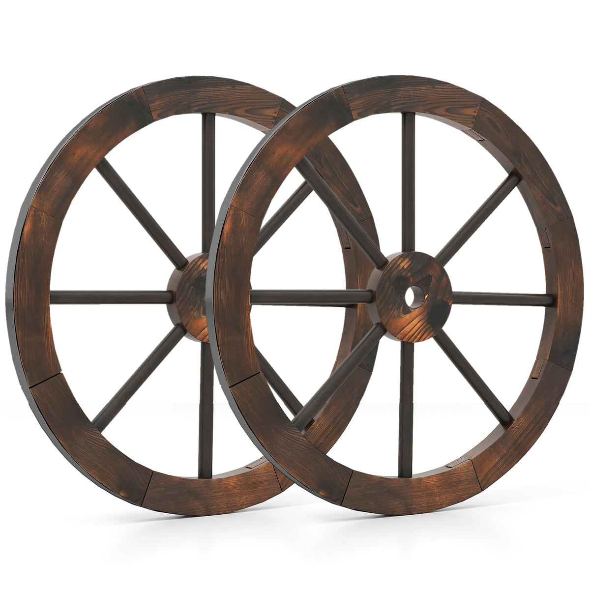 Lucktree 24-Inch Wagon Wheels 2/4 Pieces Carbonized Solid Fir Wood