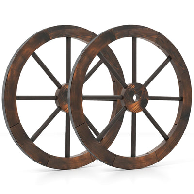 Lucktree 24-Inch Wagon Wheels 2/4 Pieces Carbonized Solid Fir Wood