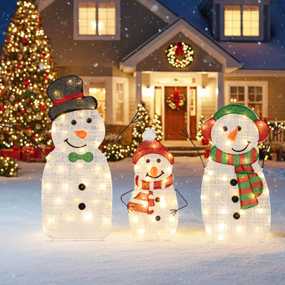 Lighted Snowman Family Christmas Decoration 3-Piece Pre-Lit 2D Snowman Set