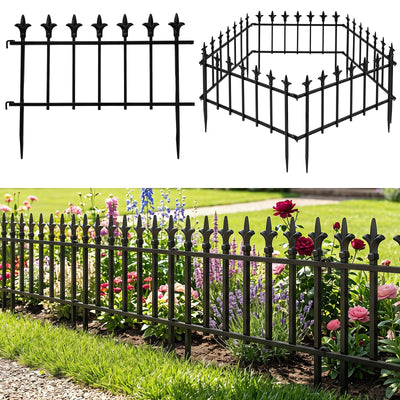 Lucktree No Dig Decorative Metal Garden Fence with Fleur-de-Lis Finials