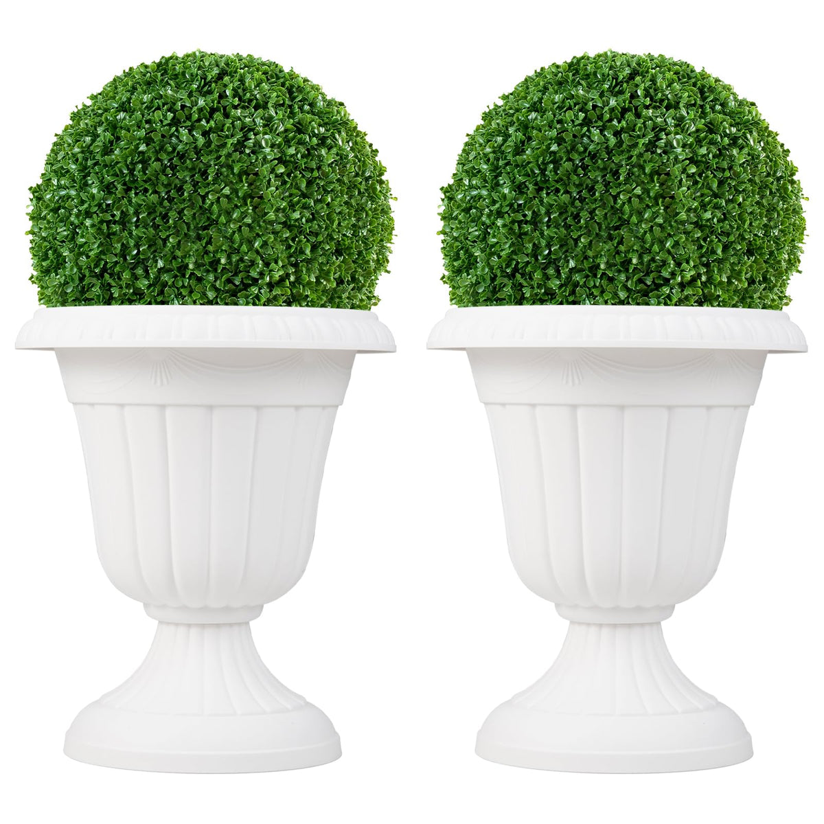 Lucktree 18" Tall Urn Plastic Flower Pots with Pedestal Base & Pre-Marked Drain Hole