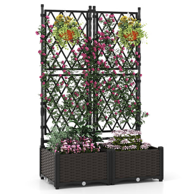 Lucktree Raised Garden Bed with Lattice Trellis Self-Watering Planter Box（32"LX16"WX50"H）