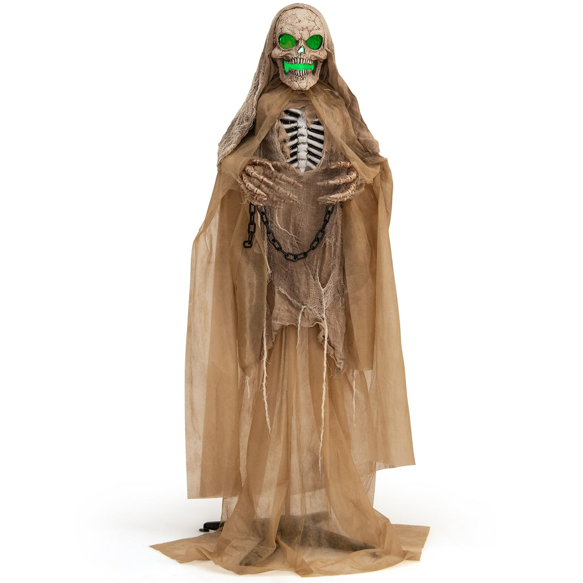 Lucktree 5.6 FT Halloween Standing Animated Skeleton with Chain, Animatronic Skull Grim Reaper with LED lights