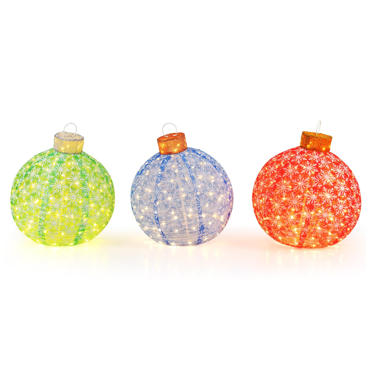 Lucktree Christmas Lighted Pop up Ornaments Set of 3, Outdoor Xmas Lighted Hanging Lanterns with Warm White LED Lights