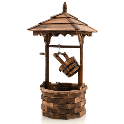 Lucktree Rustic Wishing Well Fountain, Outdoor Wooden Water Fountain with Electric Pump