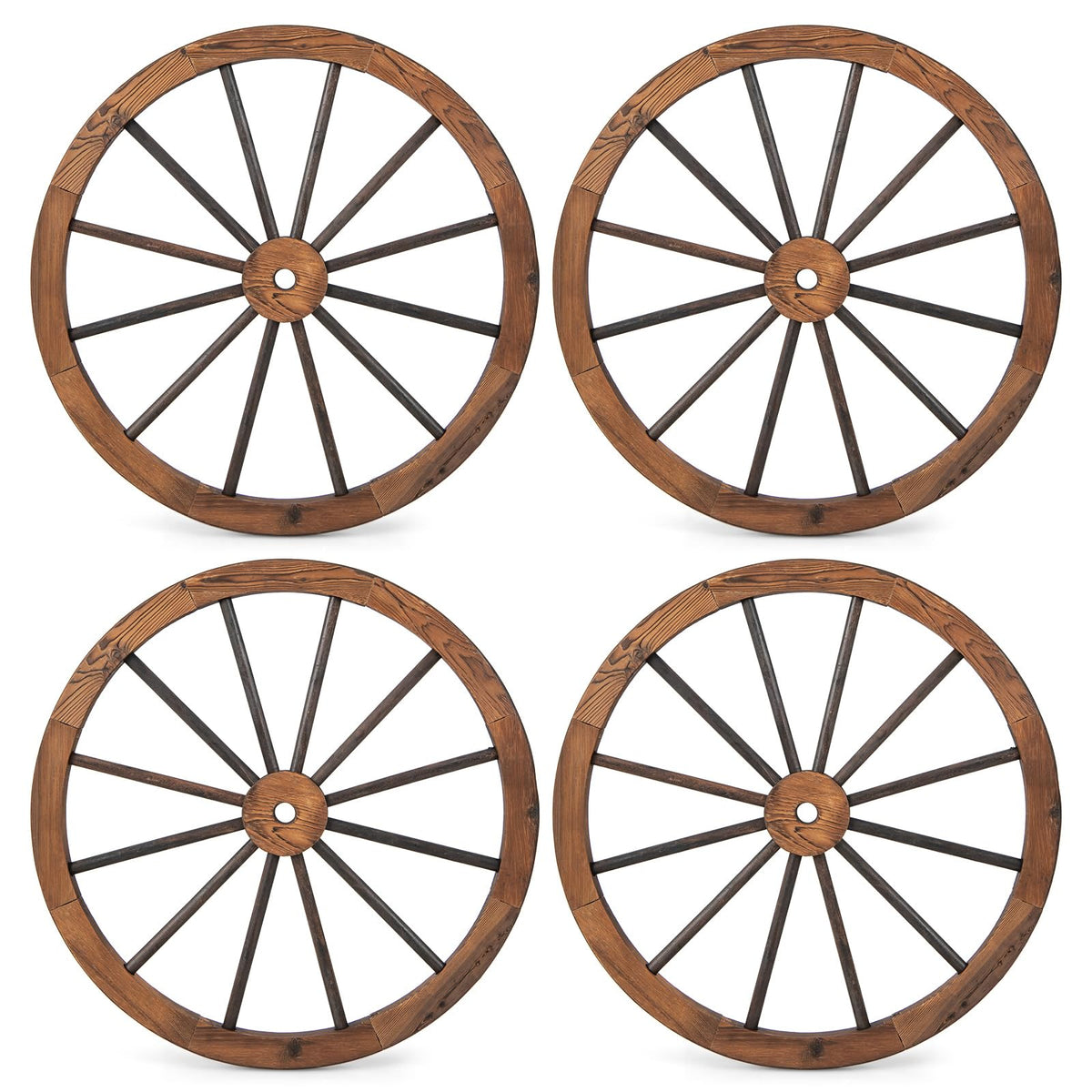 Lucktree 30-Inch Wagon Wheels 4 Pieces, Decorative Wooden Wheels