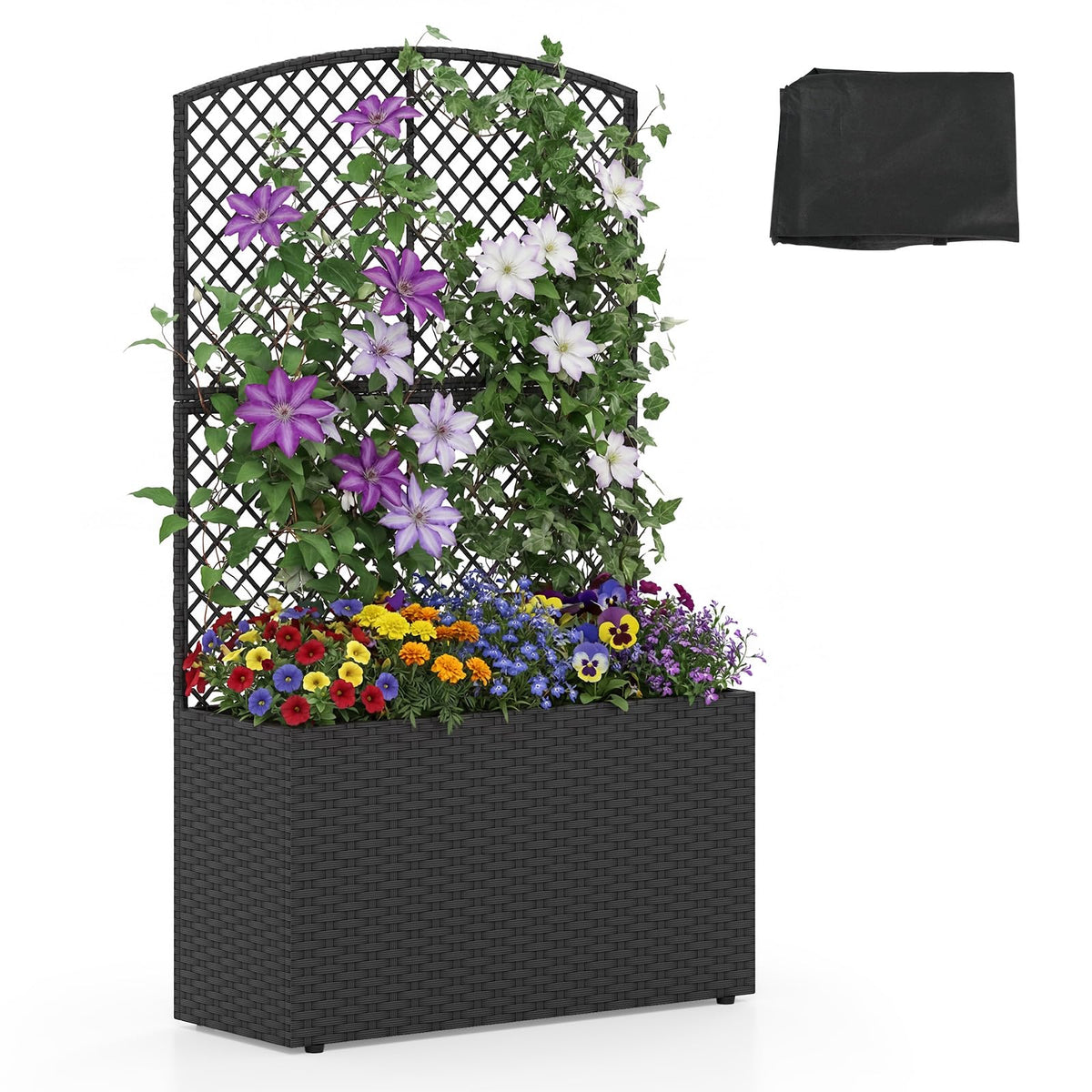 Lucktree 49 inch Tall PE Rattan Raised Garden Bed with Trellis