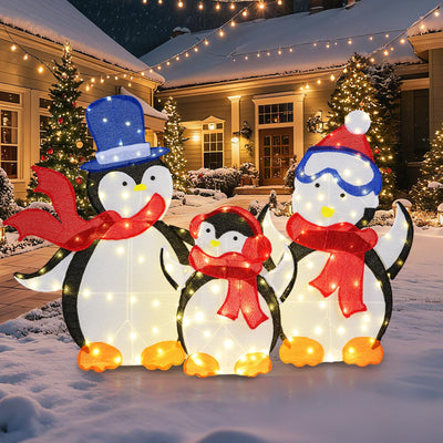 Lucktree 3-Piece Christmas Lighted Penguin Family Set Decoration