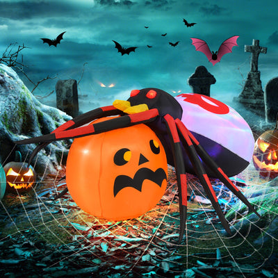 Lucktree 5 FT Halloween Inflatable Spider with Pumpkin, LED Lighted Halloween Decoration