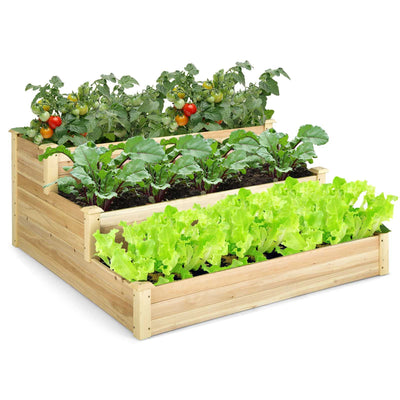 Lucktree 3 Tier Raised Garden Bed, Wood Planter Box 48 x 48 x 22 Inch Vegetable Flower Herb Fruit Growing Bed Kit