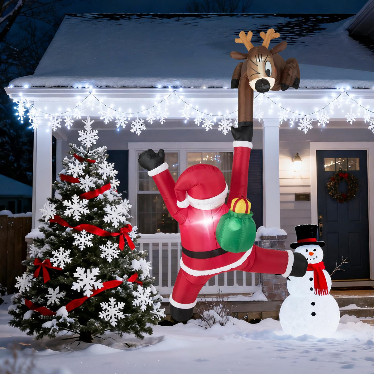 Lucktree 8.5 FT Christmas Inflatable Reindeer & Climbing Santa Claus