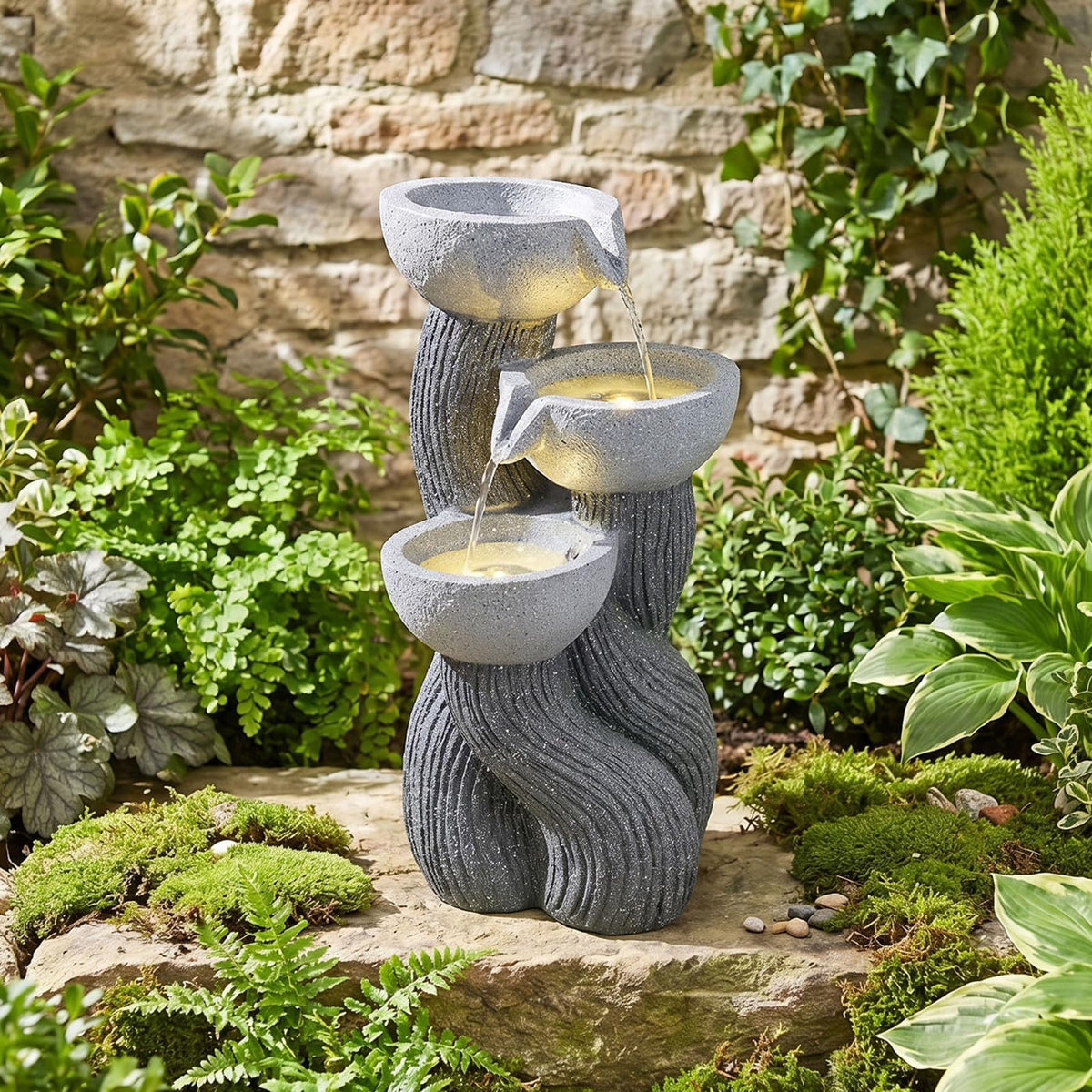 Lucktree 3-Tier Outdoor Water Fountain with Lights