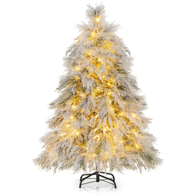 Lucktree 4.5ft Pre-Lit Snow Flocked Christmas Tree, Artificial Hinged Full Xmas Tree with 279 PVC & Pine Needles