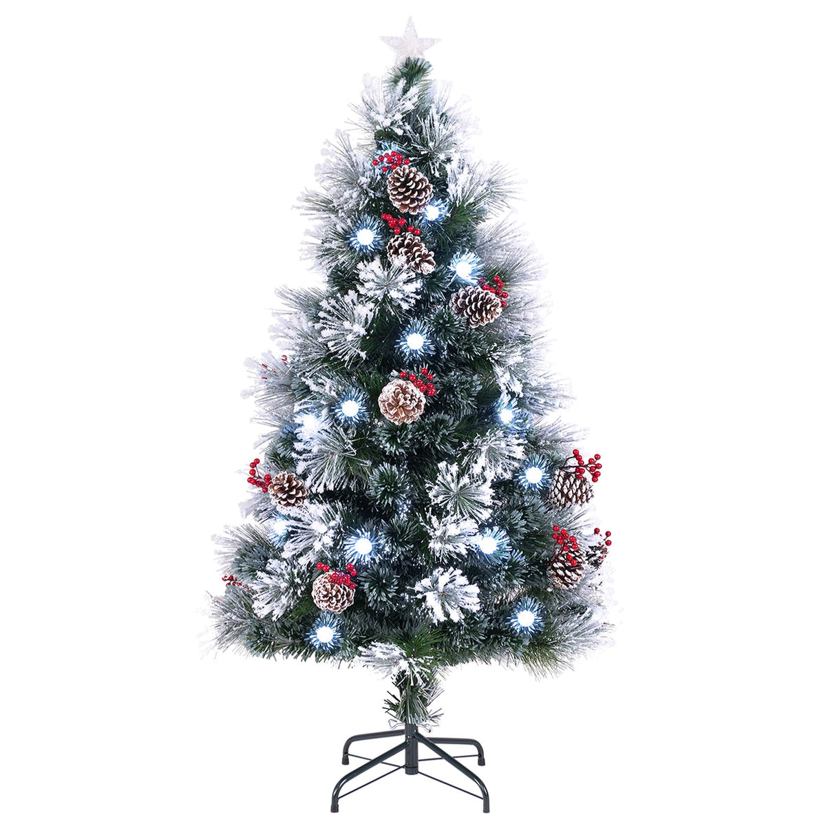Lucktree Pre-lit Fiber Optic Christmas Tree, Artificial Snowy Xmas Tree with 49 Cool White LED Lights