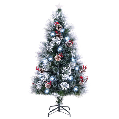 Lucktree Pre-lit Fiber Optic Christmas Tree, Artificial Snowy Xmas Tree with 49 Cool White LED Lights