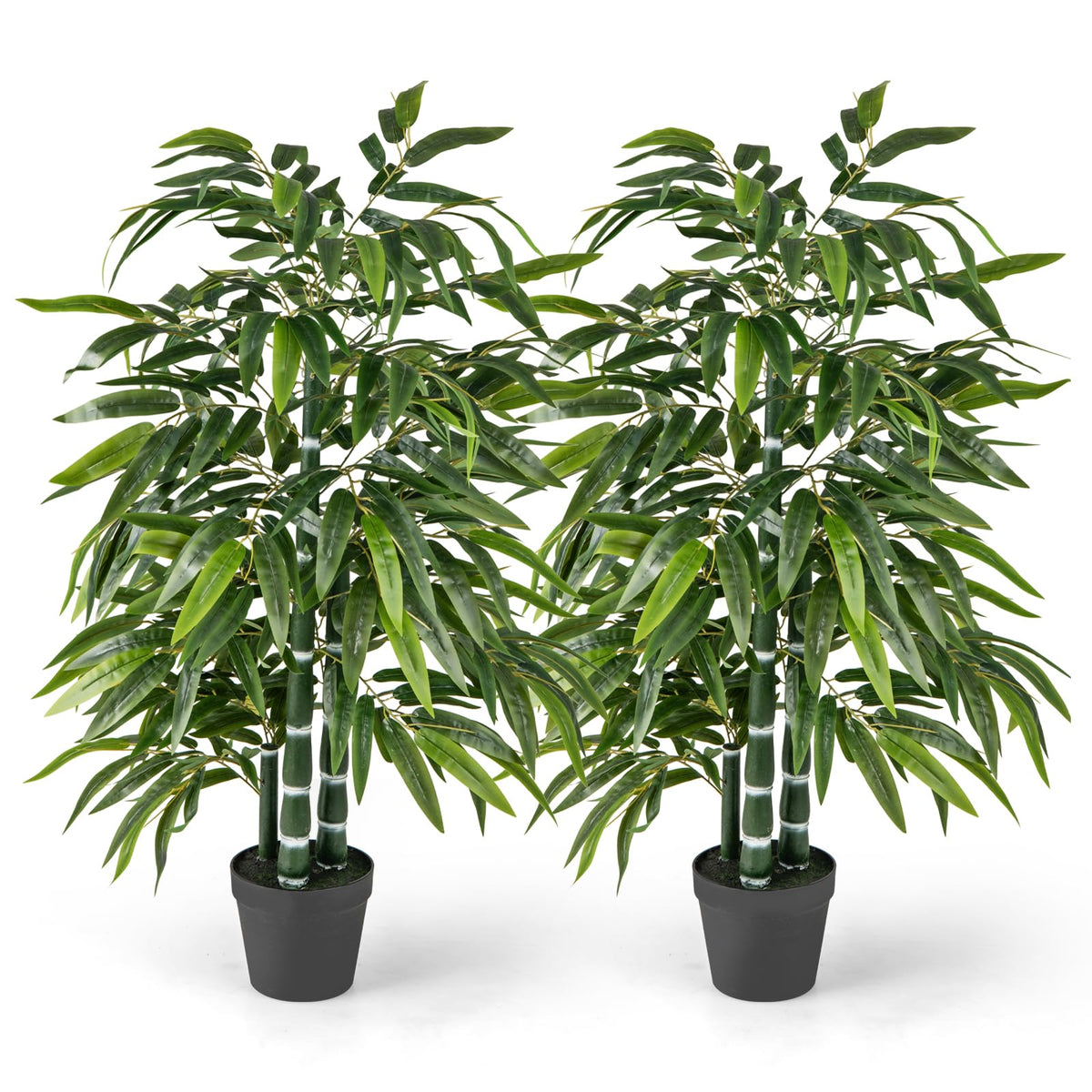 Lucktree Artificial Bamboo Tree, 50" Tall Set of 2 Fake Bamboo Plant with 3 PE Bamboo Trunk & Flush Leaves