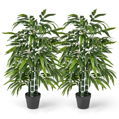 Lucktree Artificial Bamboo Tree, 50" Tall Set of 2 Fake Bamboo Plant with 3 PE Bamboo Trunk & Flush Leaves